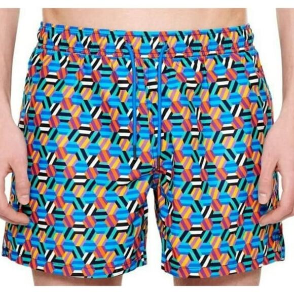 Happy Socks Men's Geometric Print Multi-color Swim Shorts Trunks - Size Medium - Picture 1 of 7